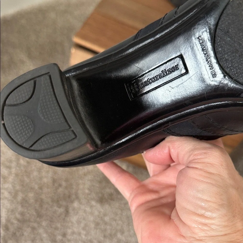 Naturalizer Womens Black Leather Fabric Slip On Block Heel Pumps‎ Shoes Comfort